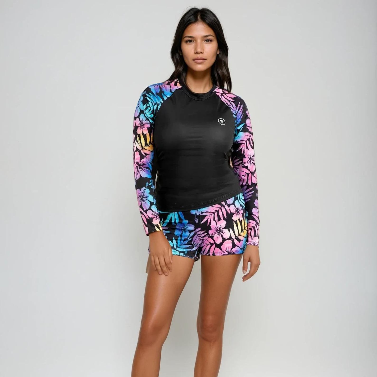 Women's Floral Hibiscus Hawaii Surf, SUP, Paddle Board Swim Rash Guard ...