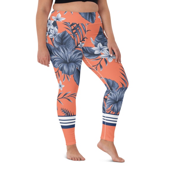 SUP Paddle Board Surf Swim Leggings Coral, Navy Floral UPF 50 Swim Pants 