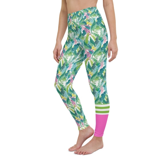 Damen Schwimmen Paddle Board Surf Leggings 50 UPF 'Hawaiian Tropical Leaf'  Print Badehose, bescheidene Bademode - .de