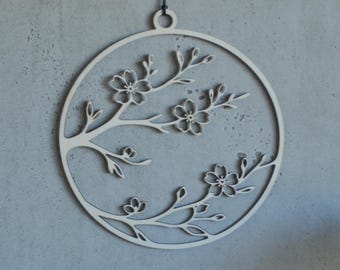 Wooden window decorations for spring, wooden window ornaments, hanging window wreath, wooden door wreath, cherry blossom spring decorations, wooden wall decorations