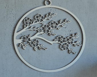 Wooden window decoration for spring, window ornament, hanging window wreath, wooden door wreath, cherry blossom spring decoration, wooden wall decoration