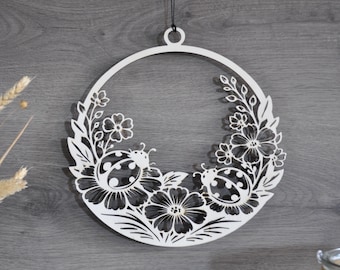 Wooden window decoration for spring, hanging window wreath, wooden window decoration/door wreath, spring decoration ladybug, flower, wooden wall decoration