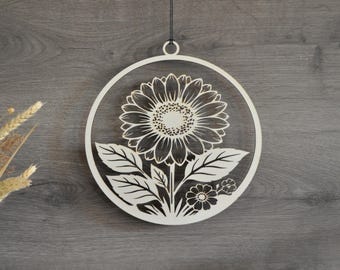 Wooden window decoration for spring and summer, wooden window picture, summer window decoration, wooden floral decoration, hanging wall decoration, decoration with sunflowers