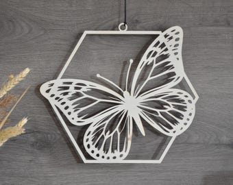 Wooden window decoration for spring, hanging window wreath, wooden window decoration/door wreath, spring decoration butterfly hexagon, wall decoration