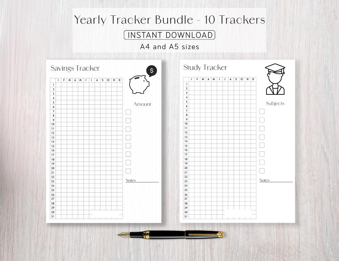 Yearly Tracker Budle | 10 Trackers | Digital & Printable Planners ...