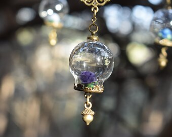 Medium Purple Globe Terrarium Rose Necklace
