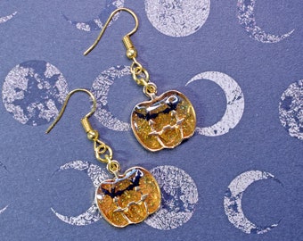 Glittery Vampire Pumpkin Earrings