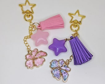 Star Flower Transparent Space Resin Keychain- Pink or Purple