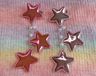 NEW 2-Way Large Super Shiny Pink Metallic Star Clips