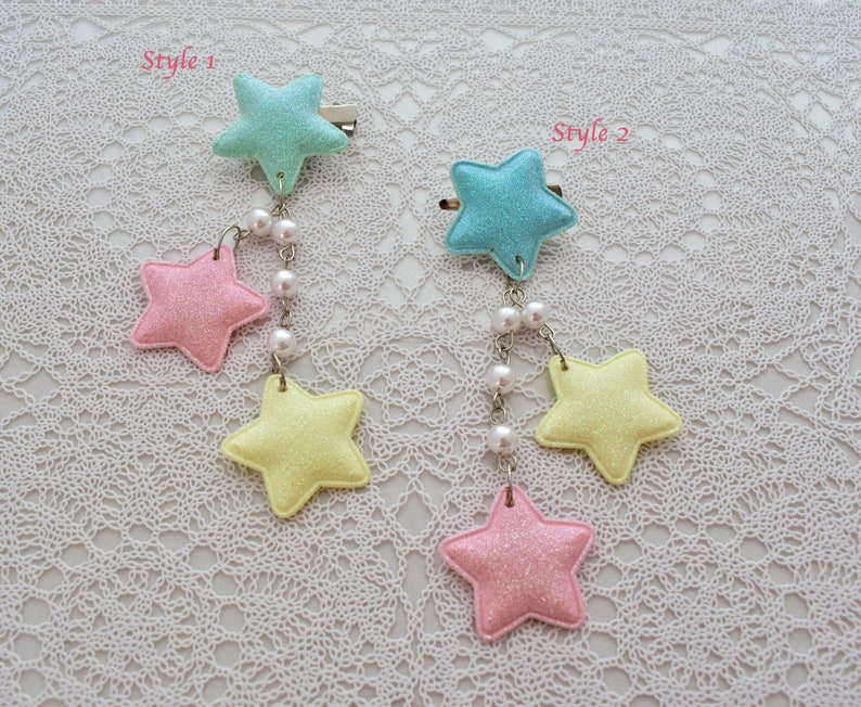 2-Way Multi Color Pastel Star Clips Blue Stars Choose your combo image 2