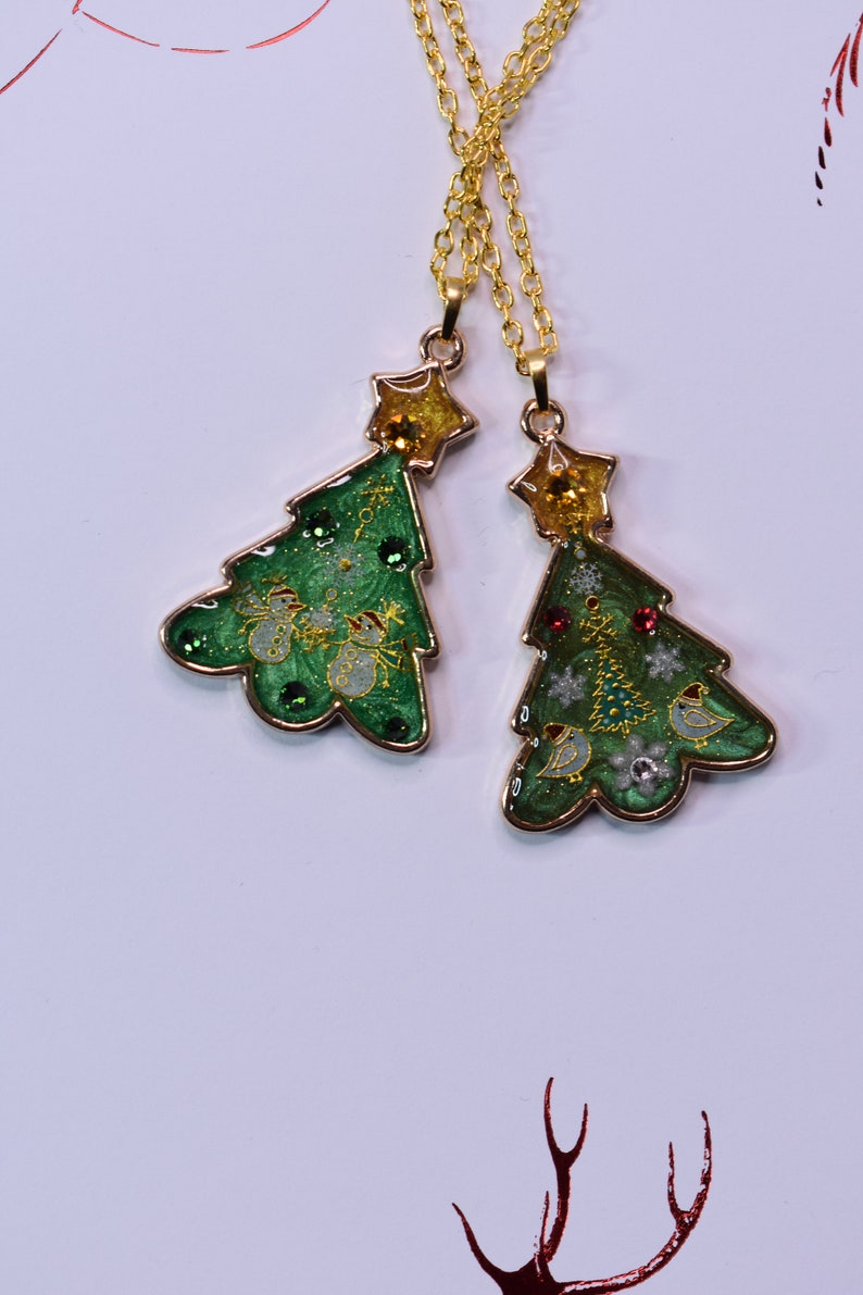 Christmas Tree Snowmen Resin Pendant Necklace image 4