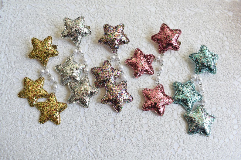 2-Way Large Super Glitter Metallic Star Clips Choose your color image 1