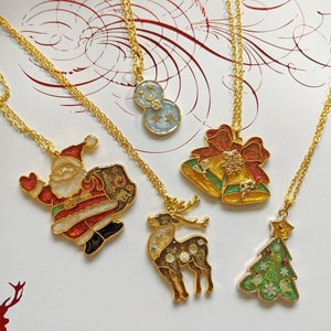 Christmas Tree Snowmen Resin Pendant Necklace image 6