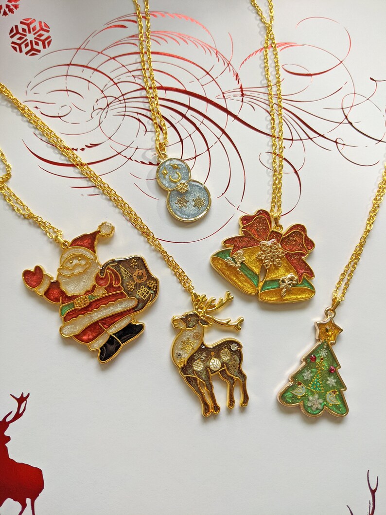 Christmas Tree Snowmen Resin Pendant Necklace image 6