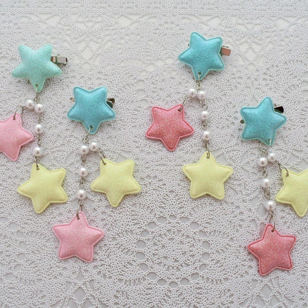 2-Way Multi Color Pastel Star Clips - Blue Stars - Choose your combo