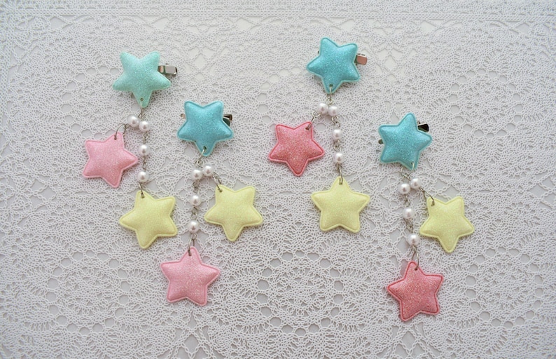 2-Way Multi Color Pastel Star Clips Blue Stars Choose your combo image 1