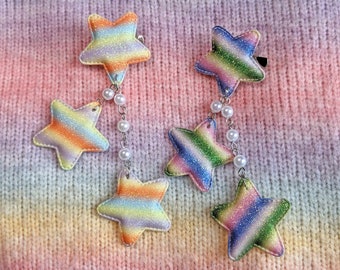 2-Way Striped Glitter Star Clips- Choose your color