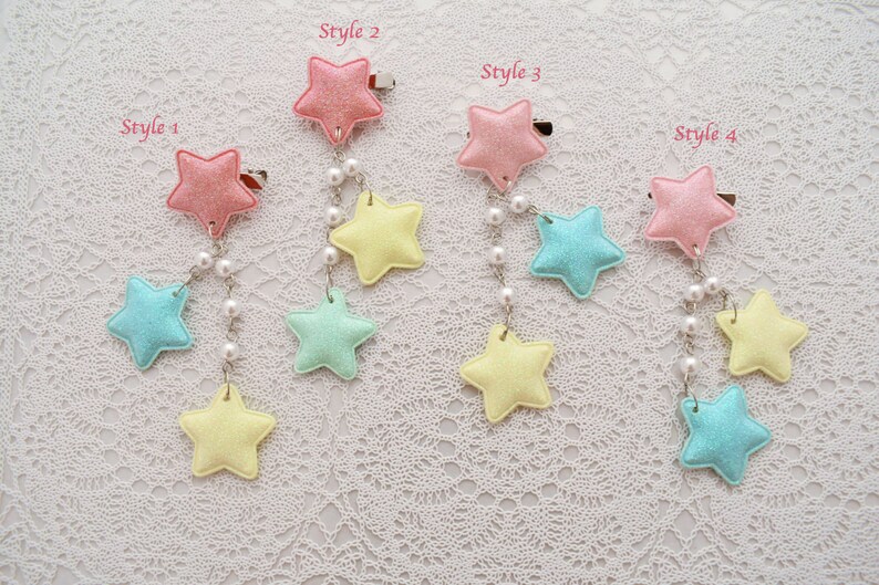 2-Way Multi Color Pastel Star Clips Pink Stars Choose your combo image 2