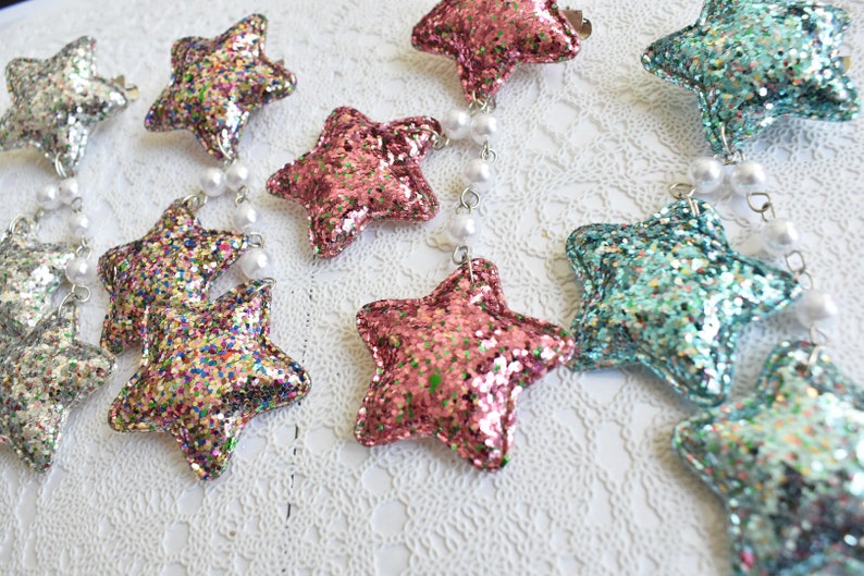 2-Way Large Super Glitter Metallic Star Clips Choose your color image 3