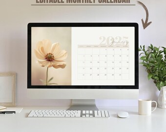 Calendario editable 2025, calendario mensual, calendario moderno y sencillo, calendario DIY