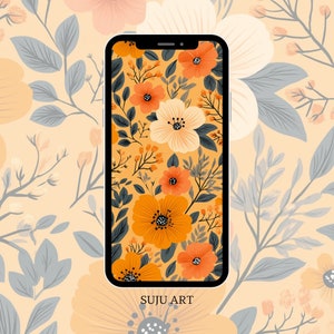スマートフォン用オレンジ色の花の壁紙 | 春の花の美しい携帯電話の壁紙 | デジタルダウンロード