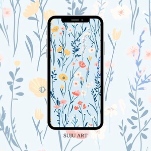 Fondo de pantalla para smartphone con flores de color azul claro / Pantalla de bloqueo floral / Protector de pantalla con flores