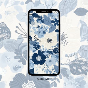 Fondos de pantalla de flores azules para smartphone / Fondo de pantalla de teléfono con estética floral primaveral / Descarga digital