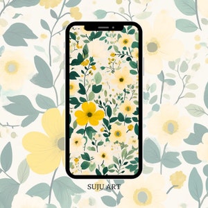 Phone Wallpaper Yellow Flowers | Mobile Background | Floral Phone Wallpaper Digital Download