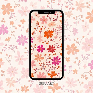 Ilustración de flores Fondos de pantalla para teléfono / Fondo de pantalla de flores rosas / Fondo de iPhone / Pantalla de bloqueo móvil / Protector de pantalla, Descarga digital,
