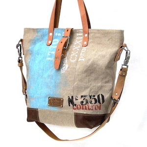 Canvas Shoulder Bag Made Of Canvas, Canvas Handbag,Recycled Material Bag,Hand-printed Tote,Unisex Tote,Handcrafted by peace4you 2141 image 1