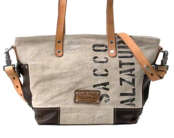 Bolso de lona reciclado hecho a mano: Bolso bandolera beige reciclado 2162