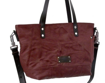 READY-TO-SHIP Distressed Leather Bag,Ruby Leather Zippered Tote,Leather Tote Leather Top Handles,Leather Tote  by peace4you 2176