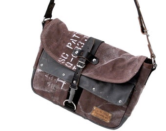 Painted Bag,Canvas Messenger Bag,Crossbody Bag,Distressed Looking Bag,Varnish Coated Bag,Canvas Leather Bag,made by peace4you bags 2181