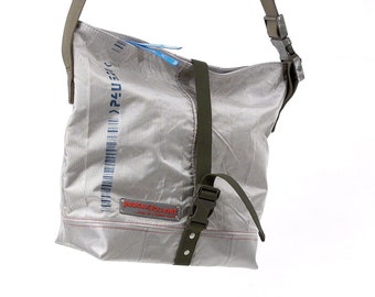 Vegan Upcycled White Lightweight Messenger Crossbody Bag, Unisex Bag, Bike Bag, Recycled Unused Car Airbag - 2107