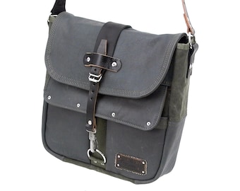 Handmade Upcycled Leather Messenger Bag: Vintage Military Surplus 2010
