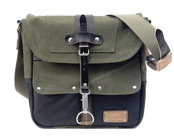 Olive Messenger Bag, Canvas Messenger Bag, Cross Body,Recycled German Duffel Bag,Unisex,Notebook Bag / Upcycled / Handmade in Europe / 2125
