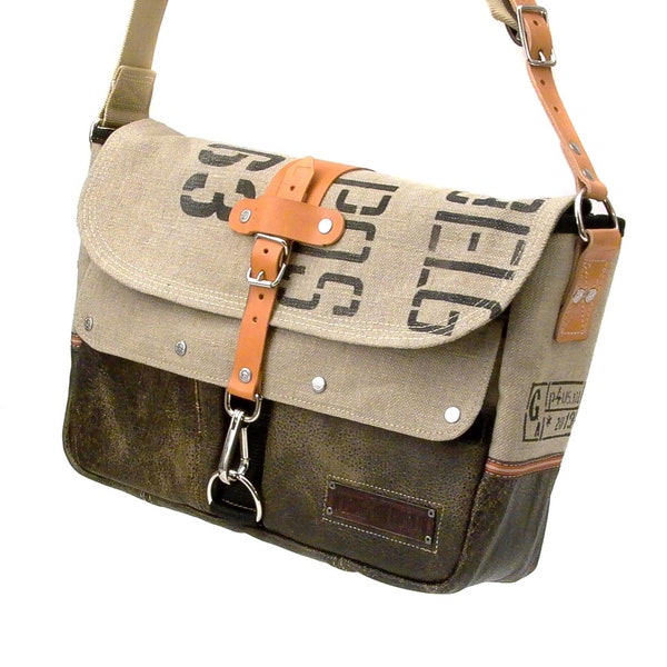 Canvas Messenger Bag,Crossbody Laptop,Unisex Bag,Recycle Army Surplus Bag,Recycle LeatherBag,upcycled Bag,in-house production,peace4you 2023