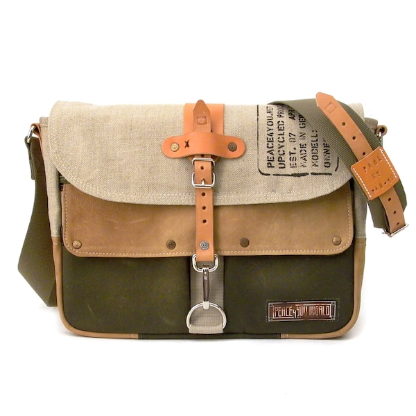 Canvas Messenger Recycled Bag,Beige Crossbody Bag,Military Surplus Bag, Upcycled Bag,Vintage Messenger, Unique Satchel,Handmade - 2037