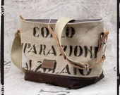 Beige Shoulder Bag Canvas Tote Bag Small Tote Bag Cross Body Tote Recycled Italian Military Canvas Leather Jacket 2072 by peace4you Bags