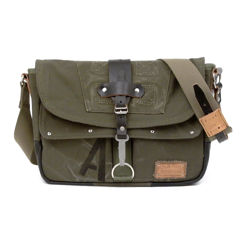 Olive Canvas Messenger Crossbody Bag Recycled German Army Etsy UK
