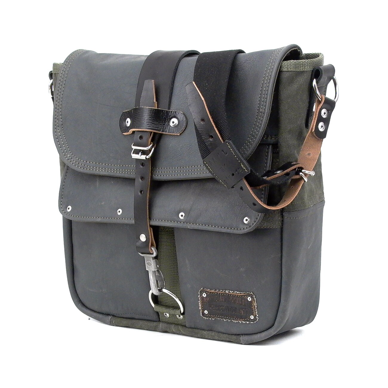 Distressed Messenger Bag Recycled German Navy Leather Jacket
