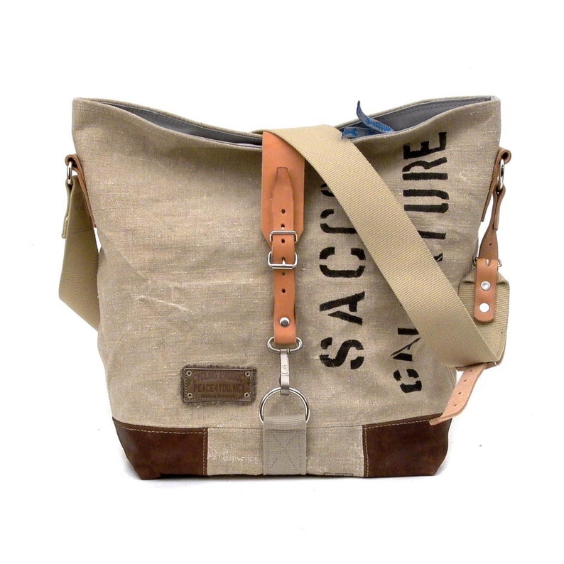 Canvas Shoulder Tote Cross Body Strap Military Surplus Bag Shoulder Tote Crossbody Tote Unisex Bag Handmade by peace4youBAG 2031 image 5