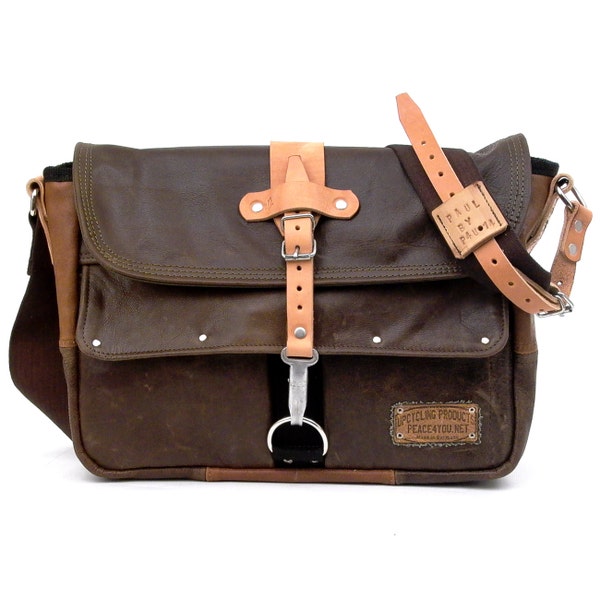 Brown Leather Crossbody Messenger Bag,Brown Unisex Laptop Bag, Unique Messenger Bag,Upcycled Leather Shoulder Bag,Handmade by peace4you 1942