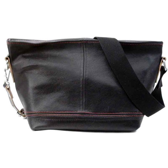 Recycled Leather Tote Black,leather Handbag,crossbody Tote
