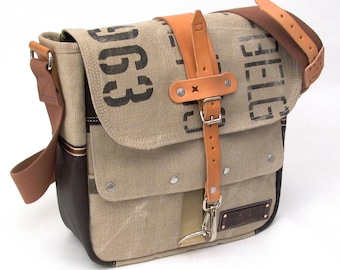 Handmade Upcycled Canvas Messenger Bag: Recycled Military Postbag Laptop Bag 2024