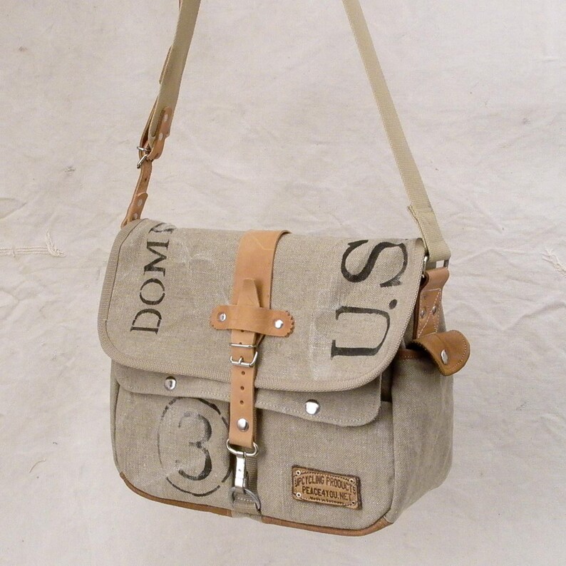 Beige Canvas Messenger Bag Recycled Cross Body Recycled Etsy