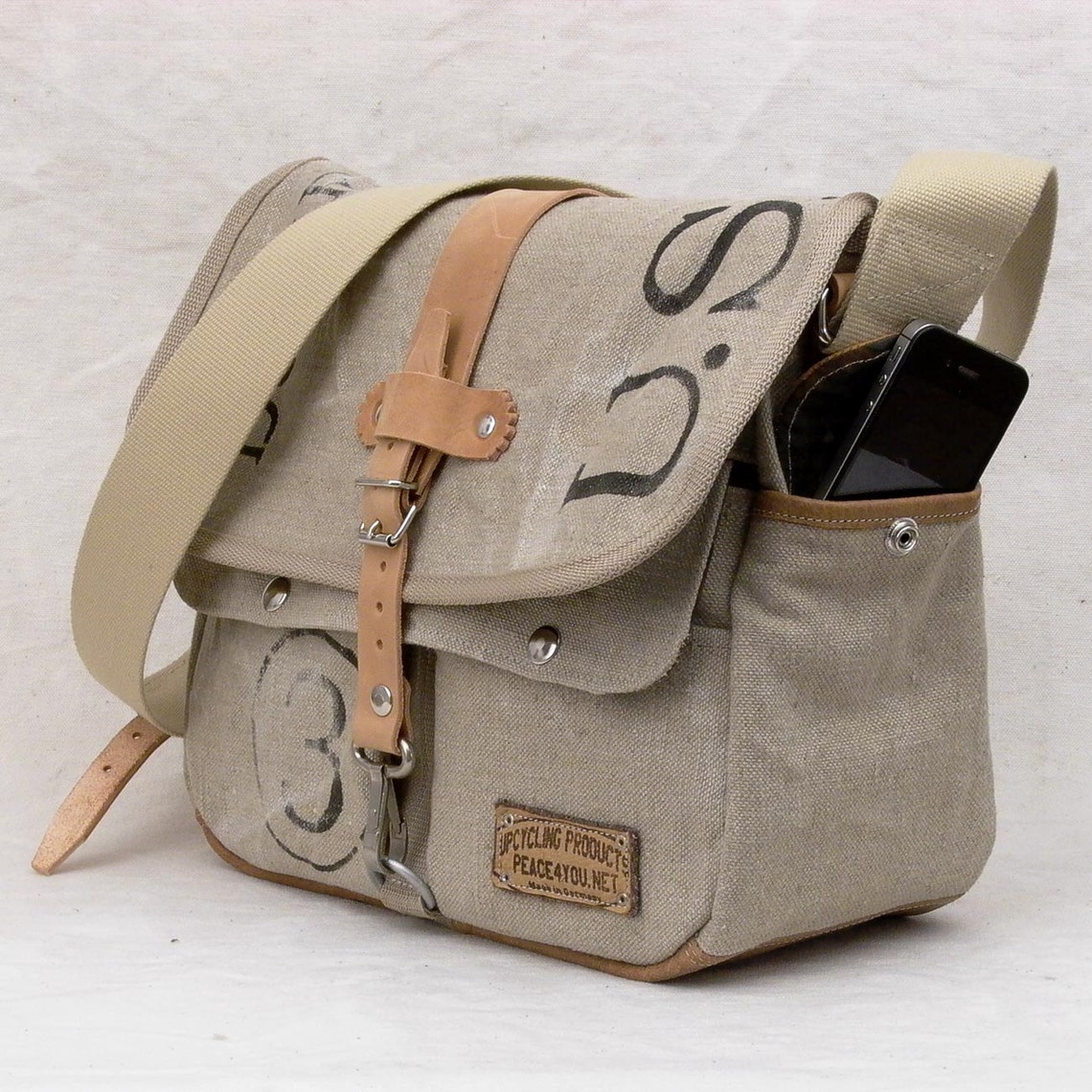 Beige Canvas Messenger Bag Recycled Cross Body Recycled Etsy