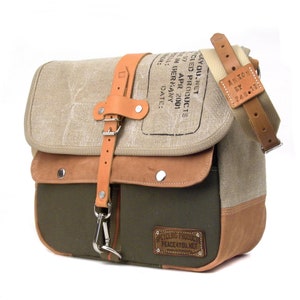 Upcycled Canvas Leather Duffel Bag Messenger,Recycled Cross Body Bag, Recycled Military Surplus Material,Unisex peace4you 2215