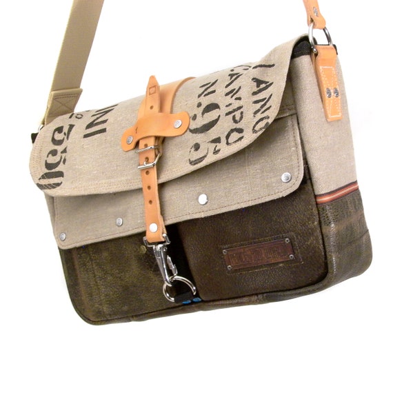 Sustainable Bag Beige Canvas Messenger Crossbody Bag Laptop