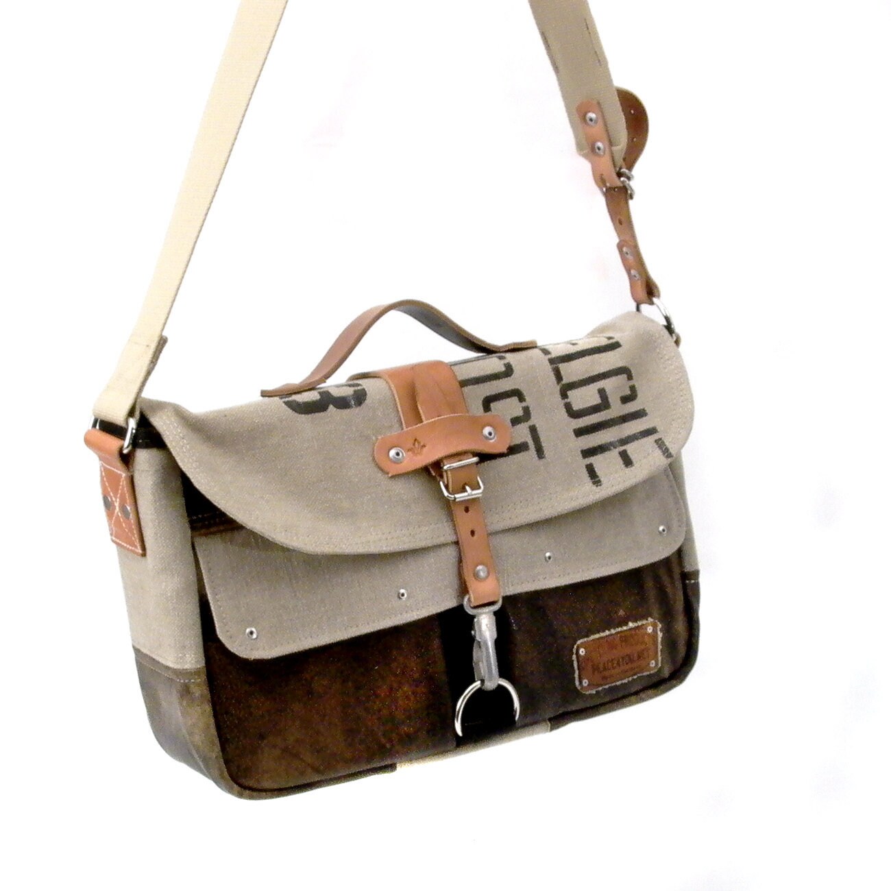 Beige Canvas Crossbody Bag Laptop Messenger Bag Recycled Etsy